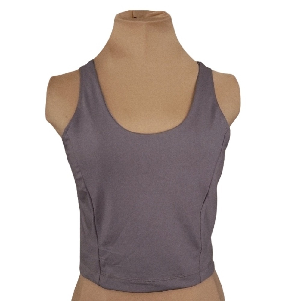 San Francisco City Lights Womens Mauve Gray Crisscross Back Active Crop Top M